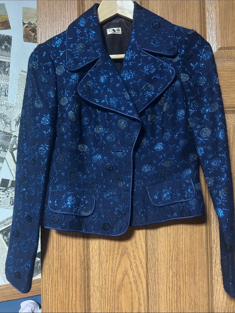 Women's Blue Floral Evening Jacket - Vintage - Rodeo Queen
